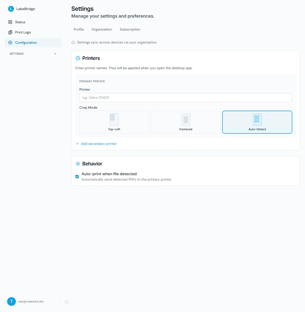 LabelChop Configuration page