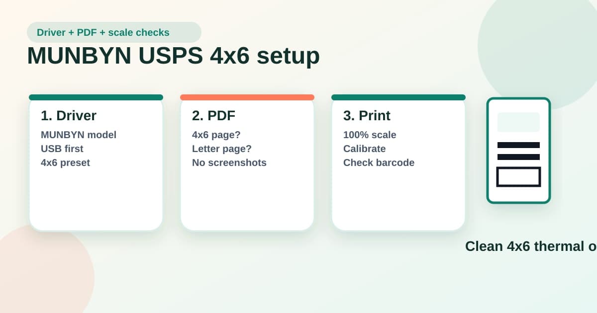 Cover Image for MUNBYN USPS 4x6 shipping label setup checklist