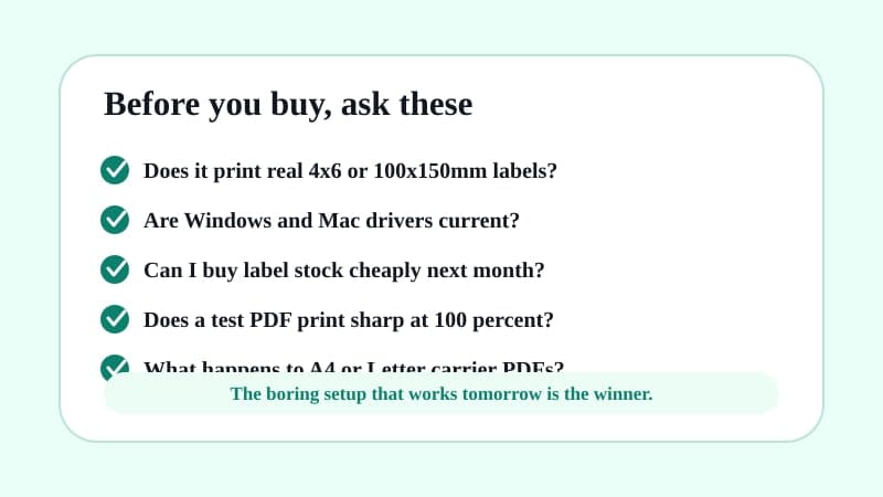 Checklist of questions to ask before buying or keeping a shipping label printer for ecommerce orders