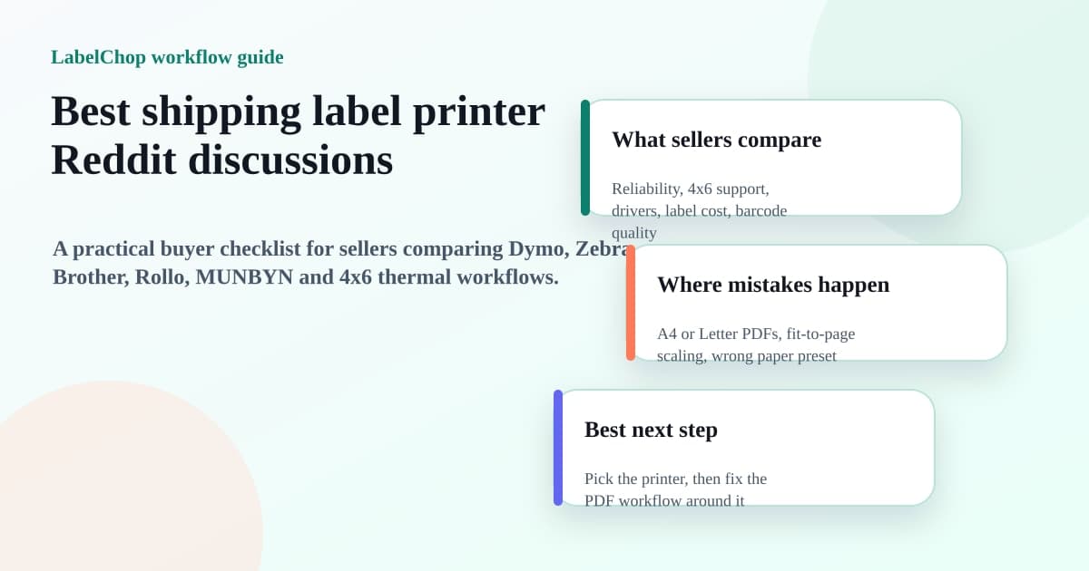 Best shipping label printer Reddit-style discussion guide showing seller decision criteria for 4x6 thermal printers