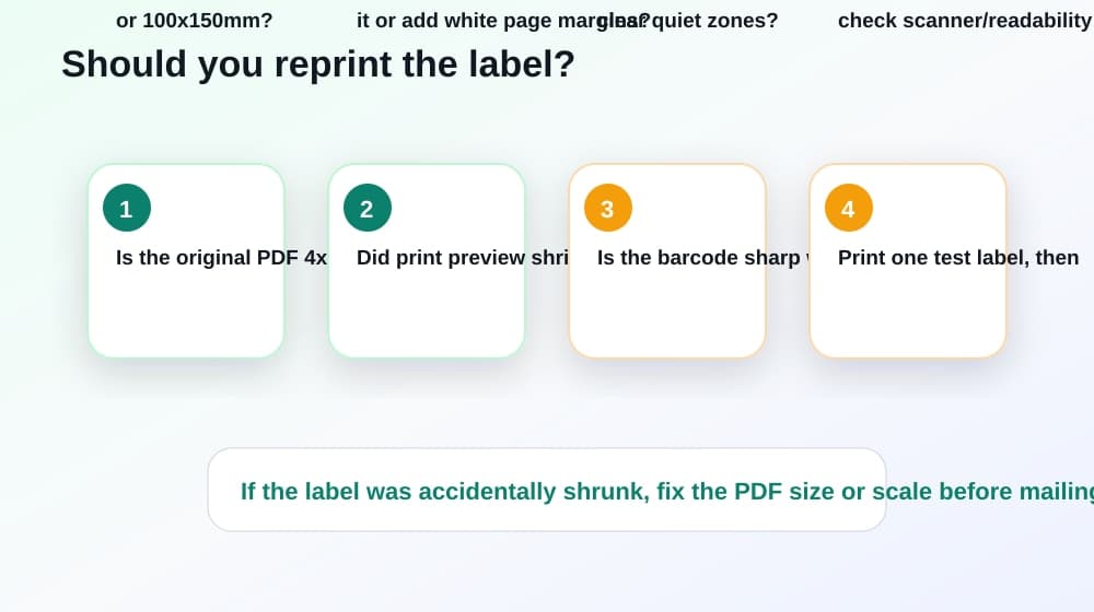 Decision flow for checking whether a small shipping label should be reprinted before mailing