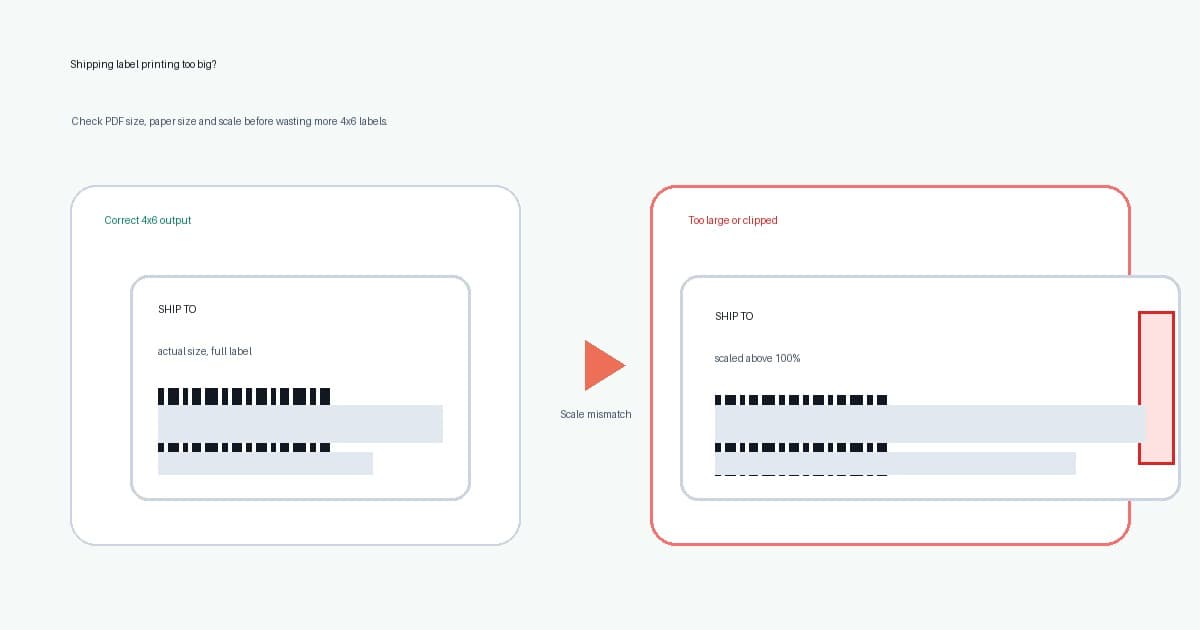 Shipping label printing too big because the print scale and 4x6 paper size do not match